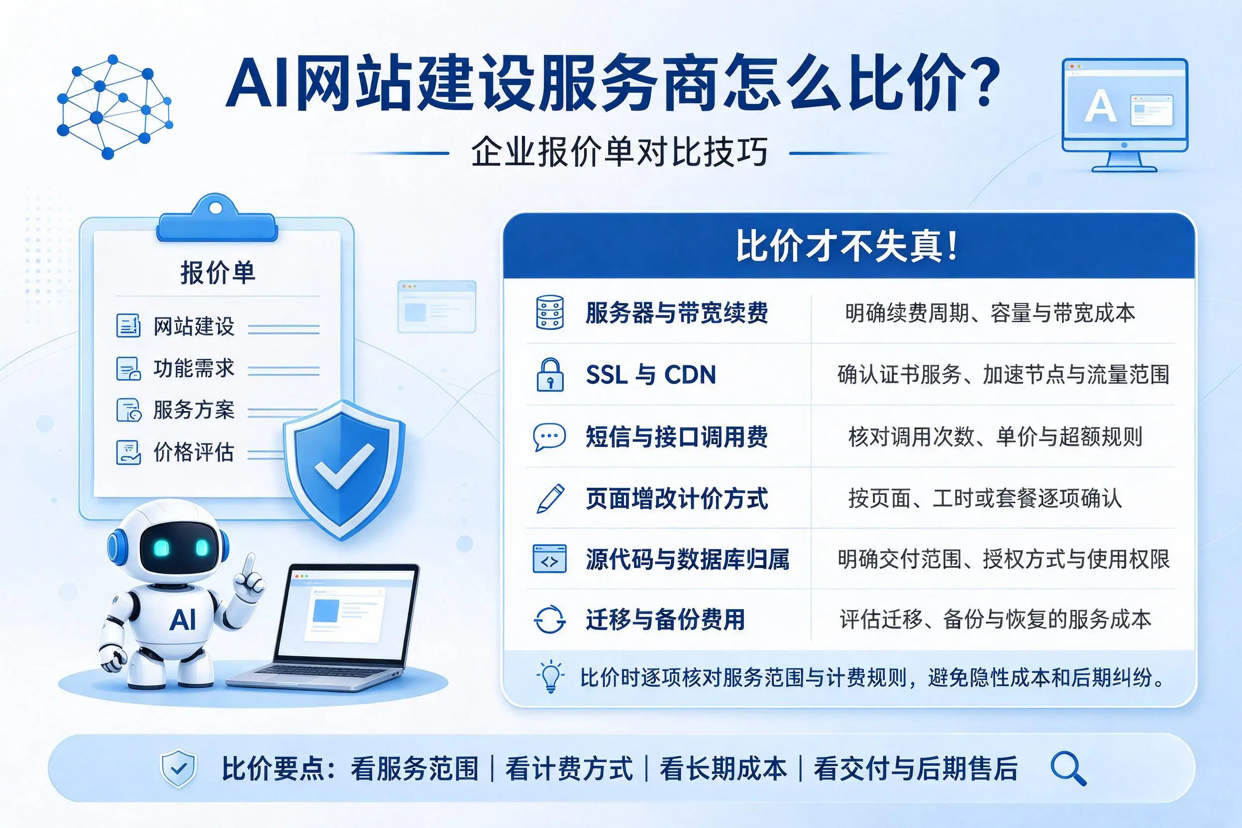AI网站建设服务商怎么比价?仙桃企业报价单对比技巧