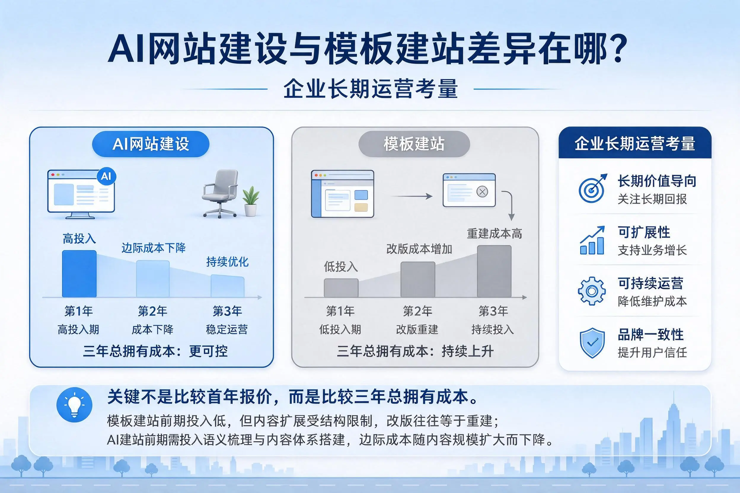 AI网站建设与模板建站差异在哪?仙桃企业长期运营考量